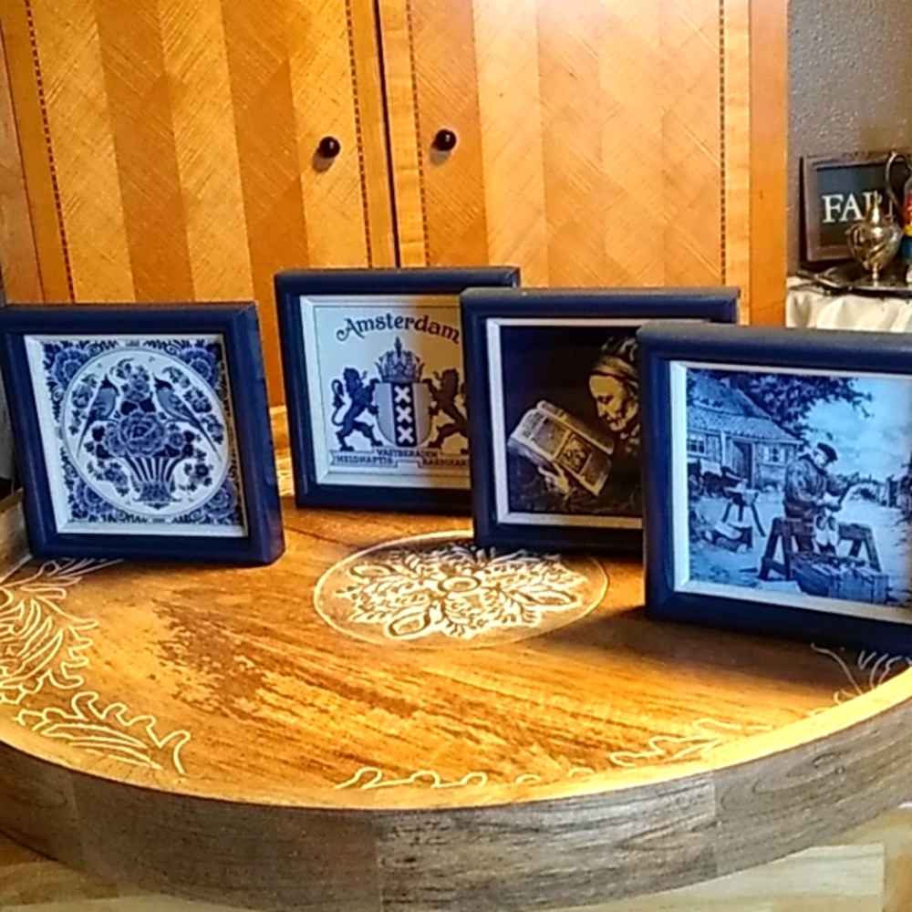 Framed Blue and White Tiles